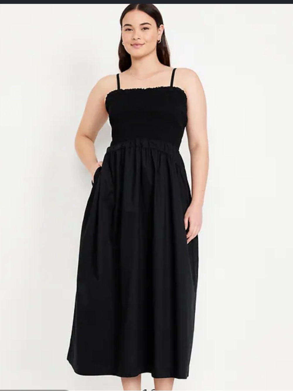 Old Navy Fit & Flare Smocked Midi Dress Beach Summer Resortwear Black XXL NEW